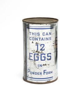 usty Metal Can With Label Reading: This Can Contains 12 Eggs In Powder Form