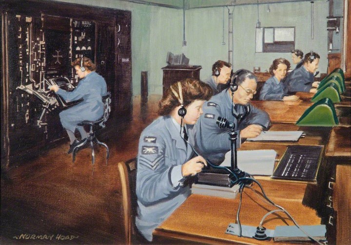 Painting of a CH (Chain Home) Receiver Room by Norman Edward Hoad