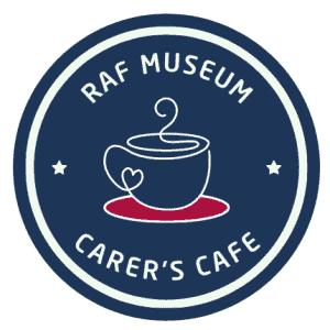 carers cafe logo of a blue circle with a coffee cup