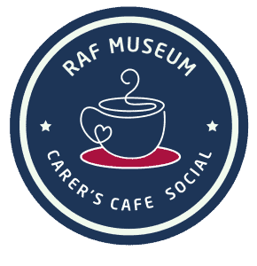 Carers Cafe Social - blue circle with a coffee cup