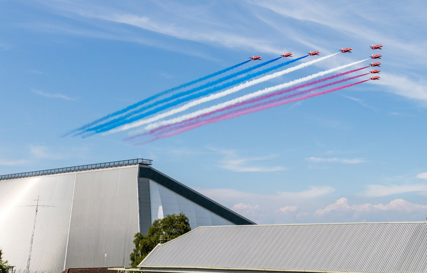 the Red Arrows flying over the National Cold War Exhibition.