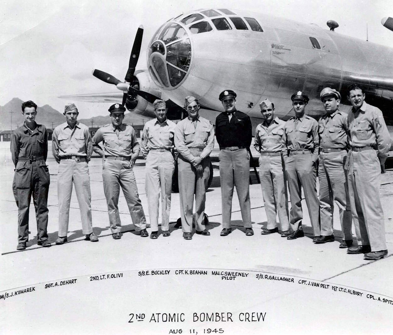 The crew of the Second Atomic Bombing, courtesy of the National Museum of the United States Air Force (060712-F-1234S-023)
