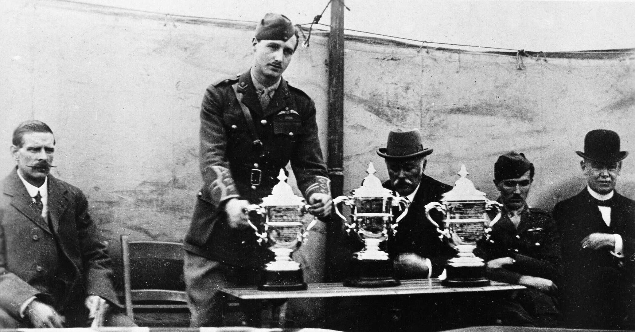 Robinson receiving a Cup presented by the people of Hornchurch (RAF Museum P016570)