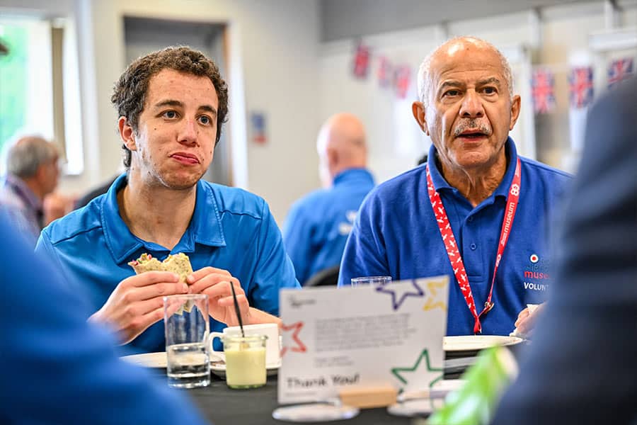 Volunteers eating