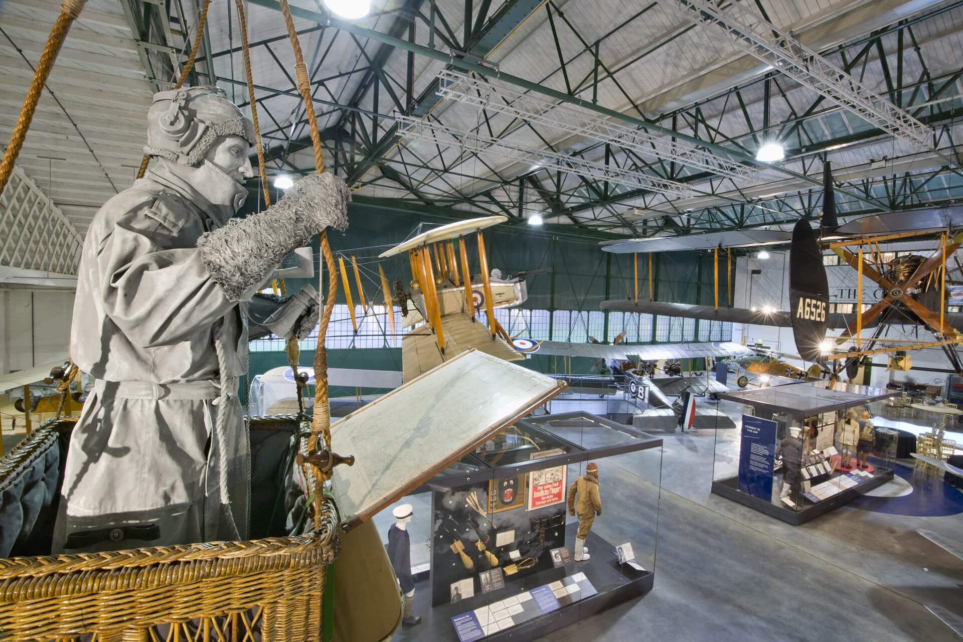 Royal Observer Corps Balloon Observer looking over the First World War in the Air Exhibition. 