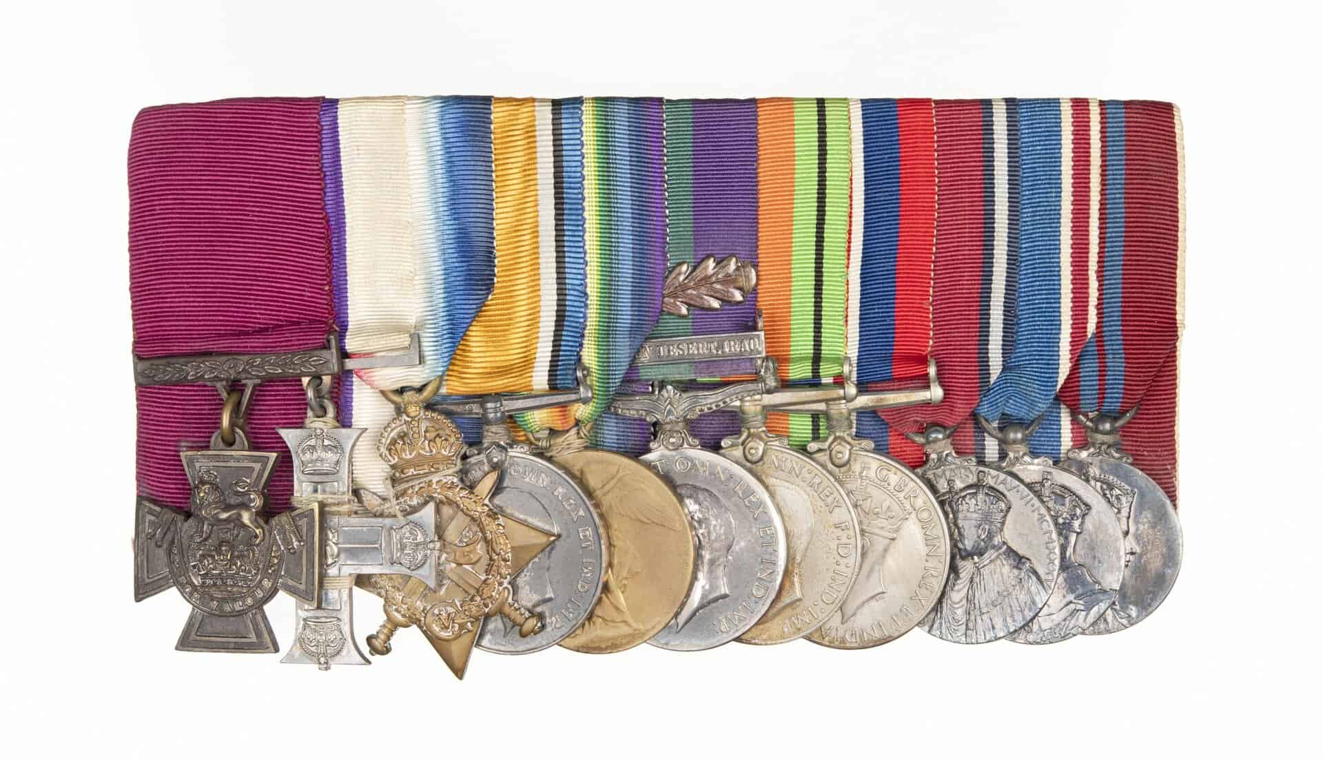 Gp Capt Gilbert Stuart Martin Insall Medal Bar of 11: Victoria Cross; Military Cross; 1914-1915 Star; War Medal 1914-1918; Victory Medal; General Service Medal 1918-1962; Defence Medal; War Medal 1939-1945; Jubilee Medal 1935; Coronation Medal 1937; Coronation Medal 1953 