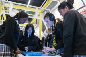 Female students enjoying a STEM focused visit to the RAF Museum