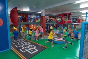 3D Rendered & AI populated image of Aeroplay with children in party hats