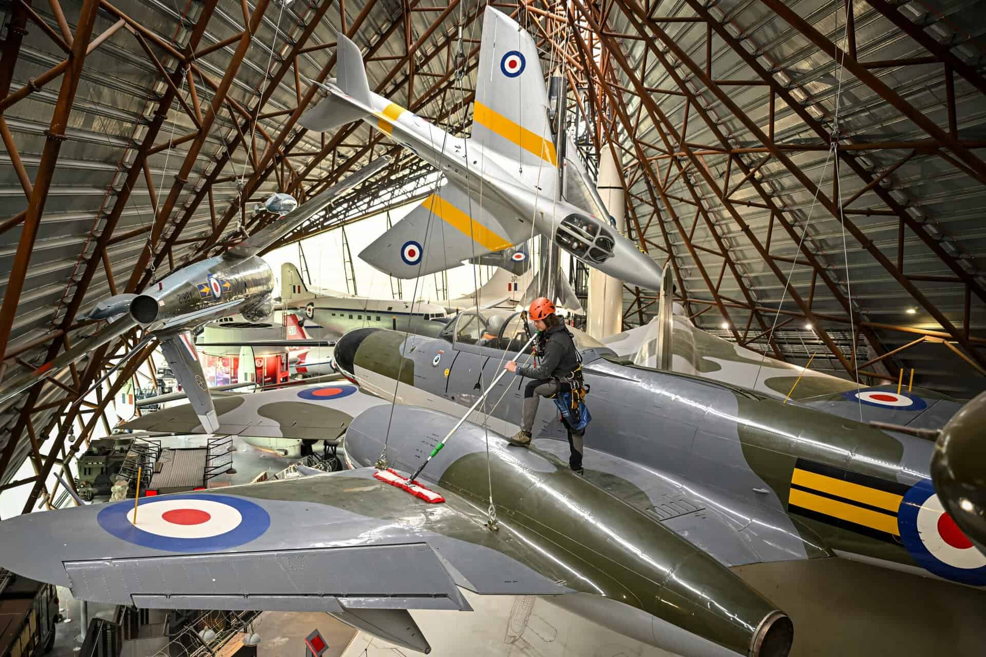 Suspended aircraft cleaning at RAF Museum Midlands