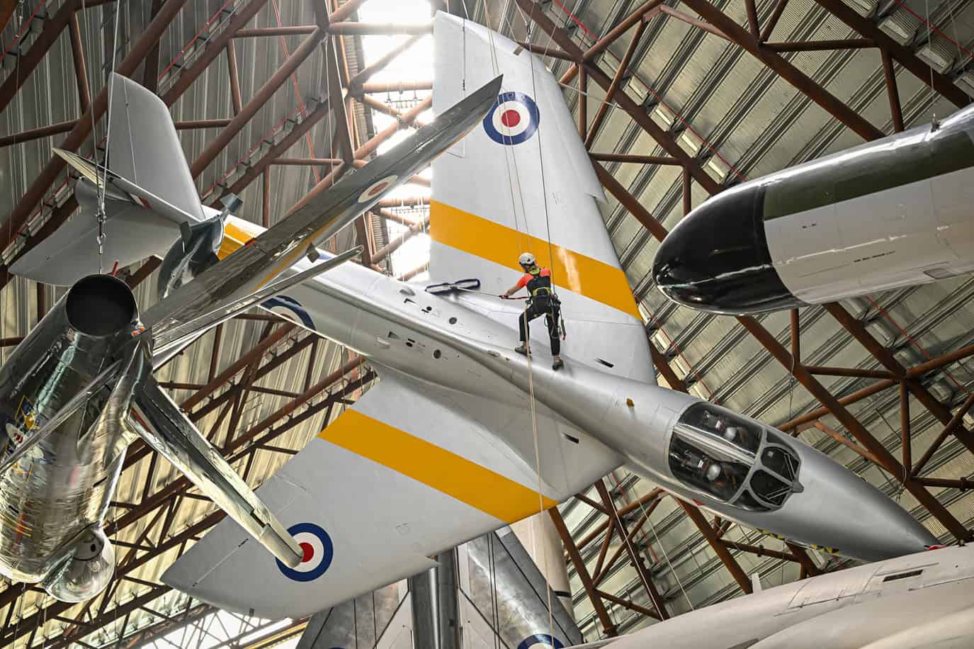 Suspended aircraft cleaning at RAF Museum Midlands