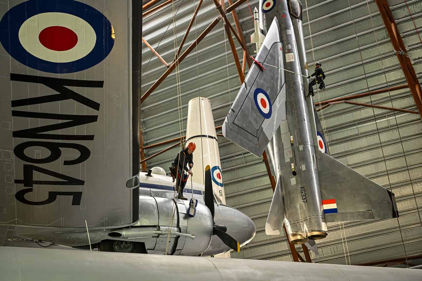 Suspended aircraft cleaning at RAF Museum Midlands