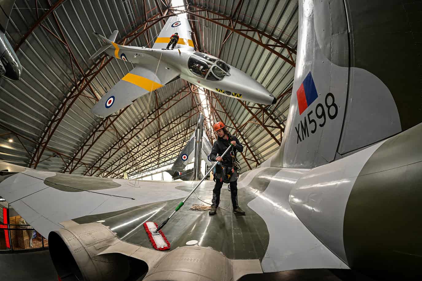 Suspended aircraft cleaning at RAF Museum Midlands