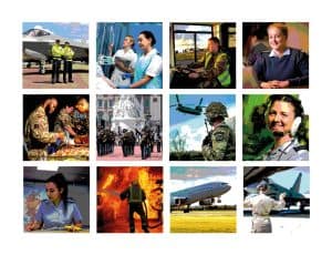 An image of RAF personnel in a range of different roles representing careers in the RAF