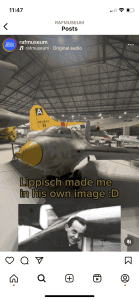 A screenshot from an Instagram post showing a Me163 Komet wit the caption 'Lippisch made me in his own image :D'
