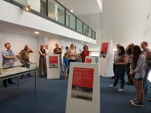 Museum display boards showing material about the 80th anniversary of VJ Day
