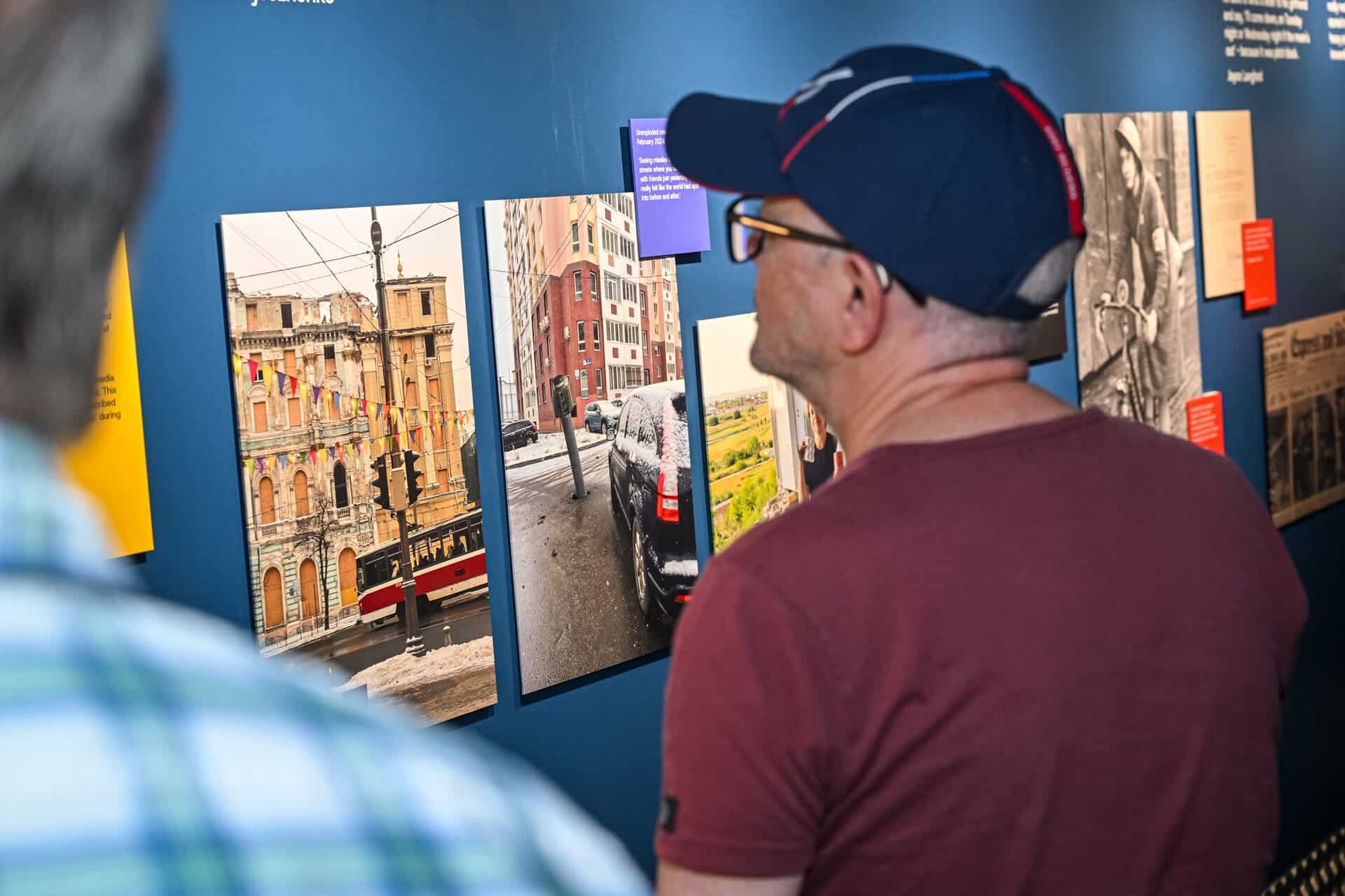 Visitors viewing the display