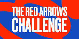 A red and blue banner inviting people to join the Red Arrows Challenge