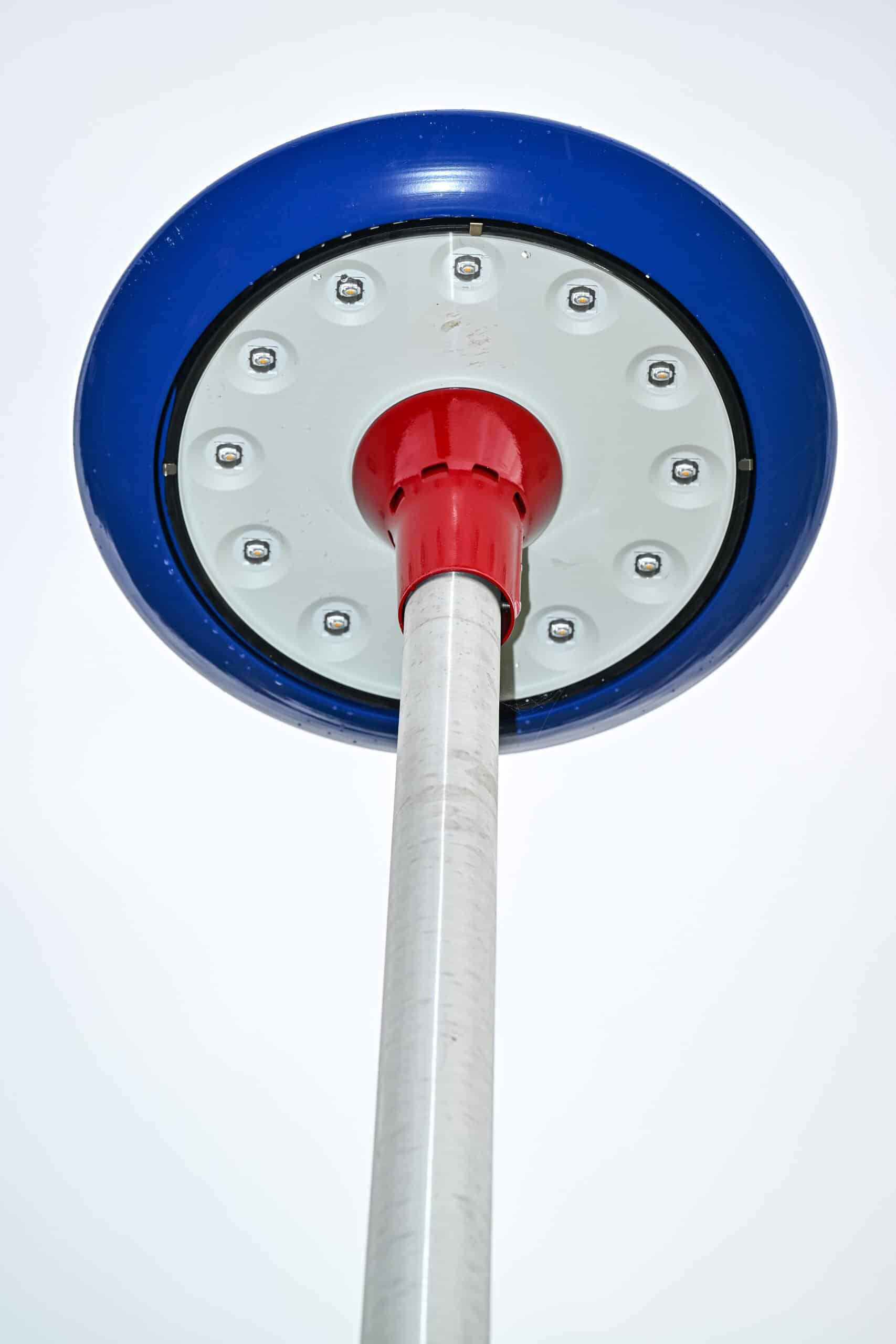 RAF roundel inspired street lighting on the new footpath linking the RAF Museum and Cosford train station